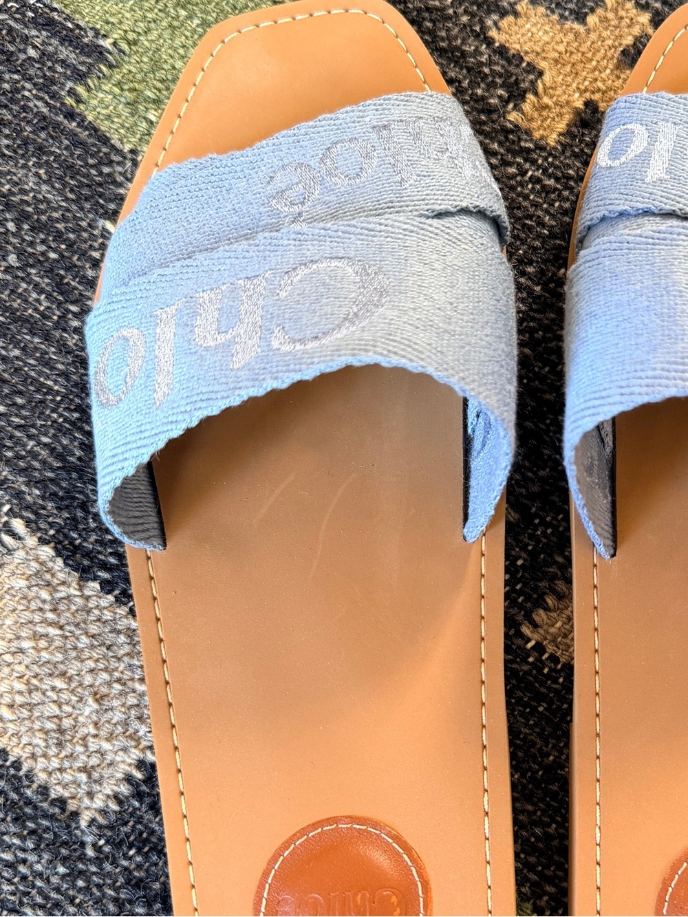 Chloé Woody Flat Slide Sandals Size 42 Washed Blue Fits like 9-9.5! - Picture 6 of 11